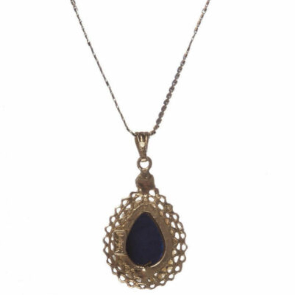 14 Kt Gold Lapis Lazuli And Sea Pearl Pendant Necklace
